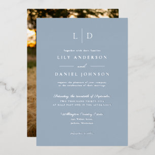 Dusty Blue Elegant Monogram Wedding Photo