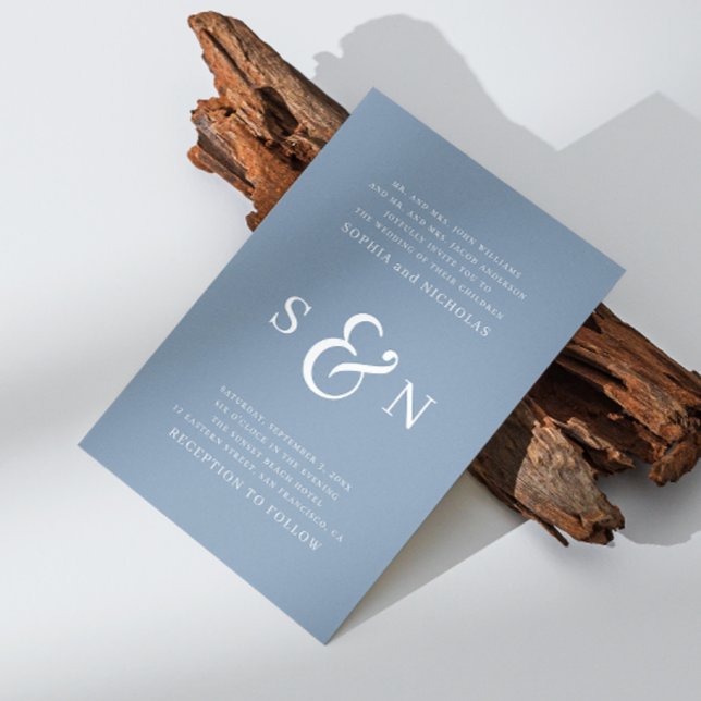 Dusty blue elegant nautical typography wedding invitation (Creator Uploaded)