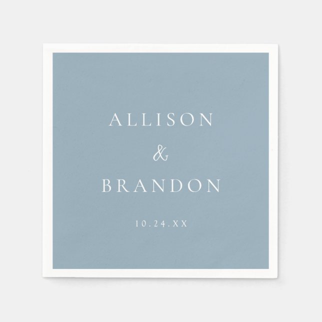 Dusty Blue Elegant Personalised Wedding Napkin (Front)