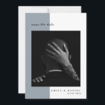 Dusty Blue Elegant Photo Save the date Invitation<br><div class="desc">These minimalist and elegant wedding save the date cards feature modern black text on a dusty blue and white background,  with your personal photo. A simple and stylish look,  with a romantic illustration on the back side.</div>