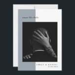 Dusty Blue Elegant Photo Save the date Invitation<br><div class="desc">These minimalist and elegant wedding save the date cards feature modern black text on a dusty blue and white background,  with your personal photo. A simple and stylish look,  with a romantic illustration on the back side.</div>