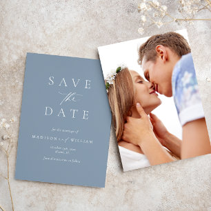 Dusty Blue Elegant Photo Wedding Save The Date