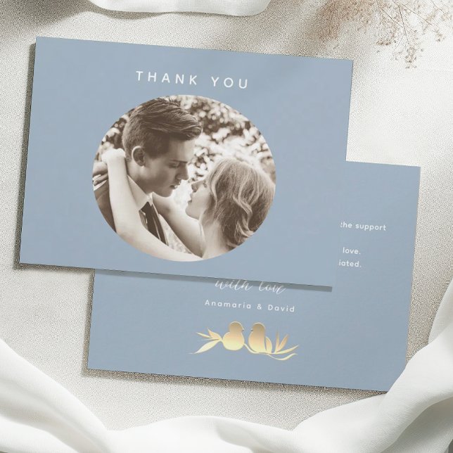 Dusty Blue Elegant Photo Wedding Thank You Card (Creator Uploaded)