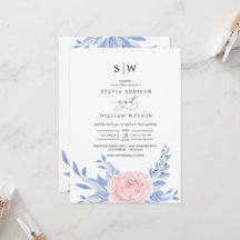 Dusty Blue Elegant Pink Floral Rustic Wedding