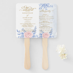 Dusty Blue Elegant Pink Floral Wedding Programs Hand Fan