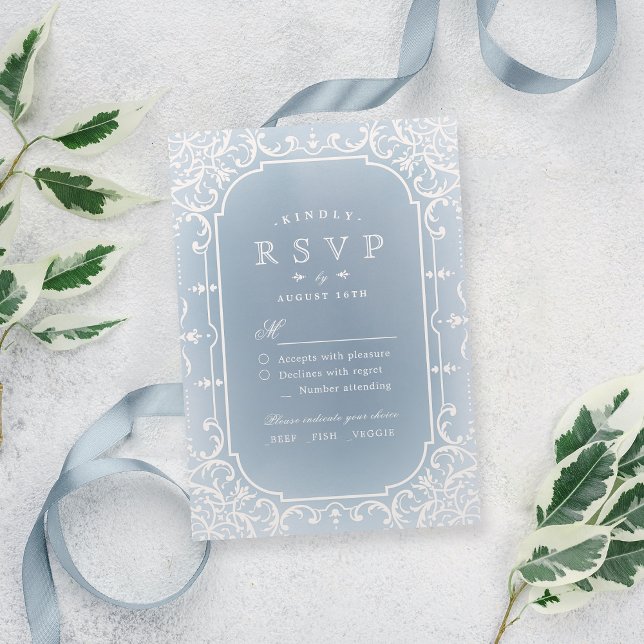 Dusty blue elegant romantic vintage wedding RSVP (Dusty blue elegant romantic vintage wedding RSVP)