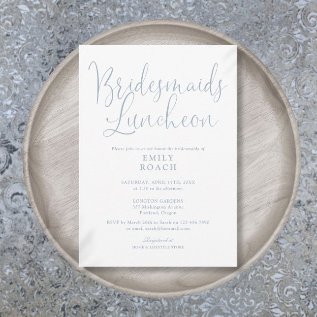 Dusty Blue Elegant Script Bridesmaids Luncheon Invitation (Dusty Blue Elegant Script Bridesmaids Luncheon Invitation)