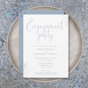 Dusty Blue Elegant Script Engagement Party Invitation