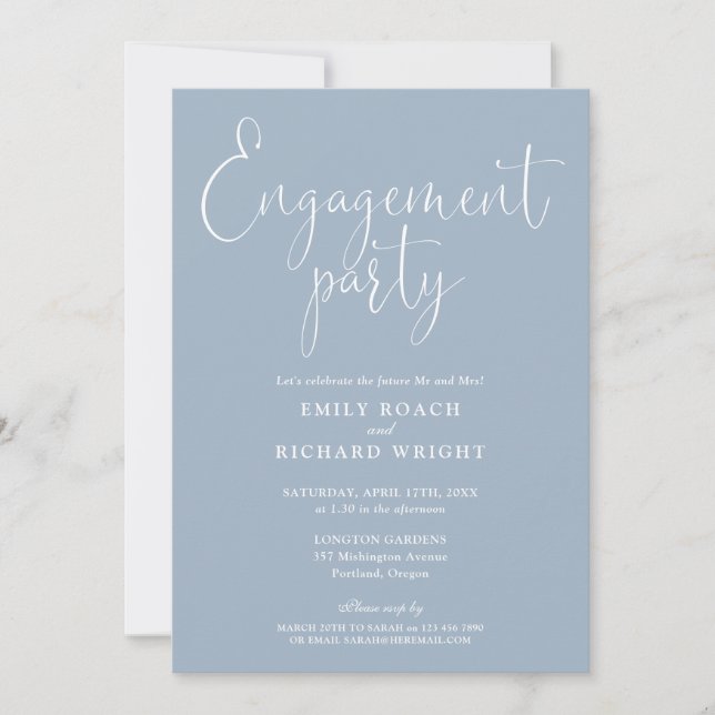 Dusty Blue Elegant Script Engagement Party Invitation (Front)