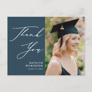 Dusty Blue Elegant Script Graduation Thank You Postcard