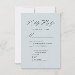 Dusty Blue Elegant Script Minimalist Wedding RSVP Card