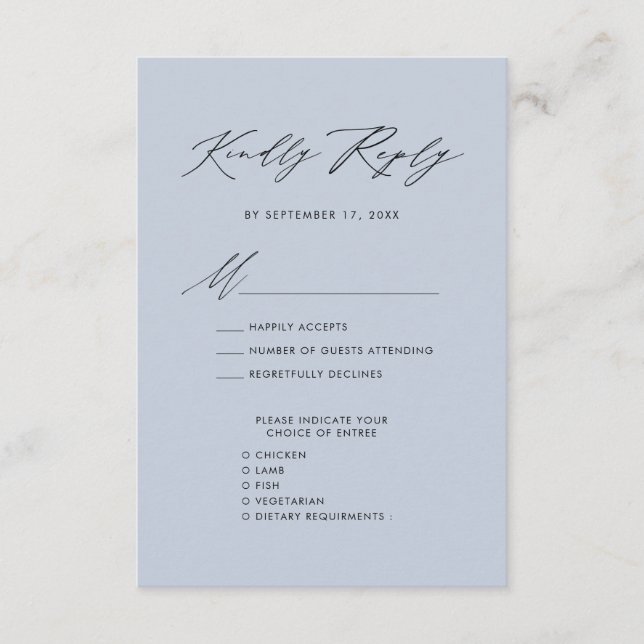 Dusty Blue Elegant Script Minimalist Wedding RSVP Enclosure Card (Front)