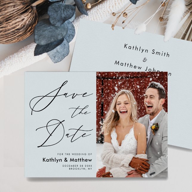 Dusty Blue Elegant Script Minimalist Wedding Save The Date (Creator Uploaded)