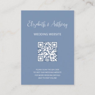 Dusty Blue Elegant Script QR Code Wedding RSVP Enclosure Card