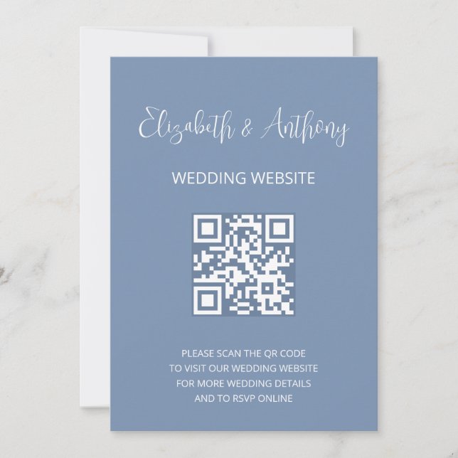 Dusty Blue Elegant Script | QR Code Wedding RSVP Invitation (Front)