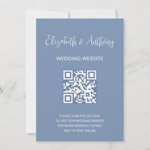 Dusty Blue Elegant Script QR Code Wedding RSVP Invitation