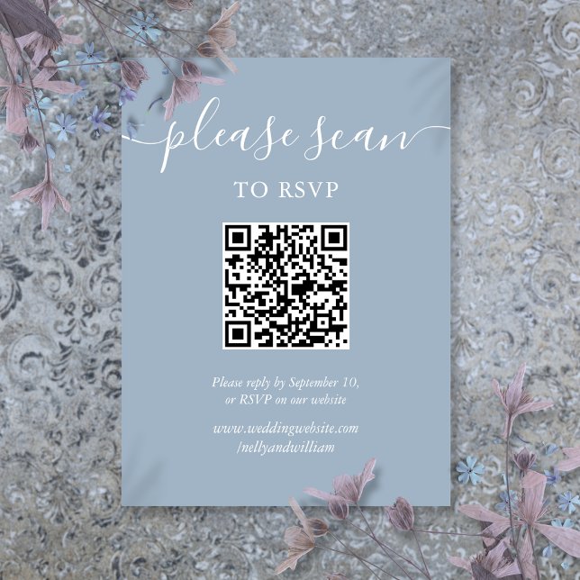 Dusty Blue Elegant Script RSVP QR Code Enclosure Card (Dusty Blue Elegant Script RSVP QR Code Enclosure Card)