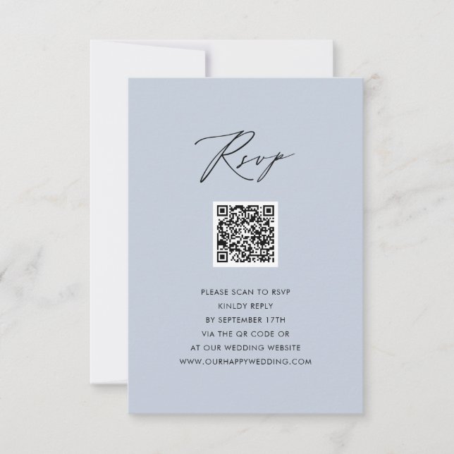 Dusty Blue Elegant Script Simple QR Wedding RSVP (Front)