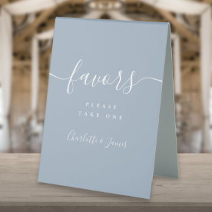 Dusty Blue Elegant Script Wedding Favours Table