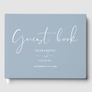 Dusty Blue Elegant Script Wedding Guest Book