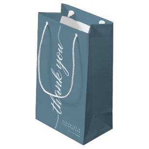 Dusty Blue Elegant Script Wedding Thank you Small Gift Bag