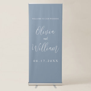 Dusty Blue Elegant Script Wedding Welcome Retractable Banner