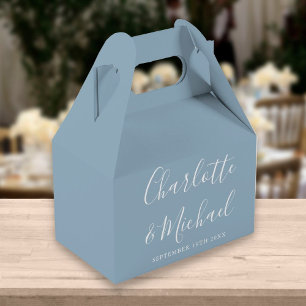 Dusty Blue Elegant Signature Script Wedding Favour Box