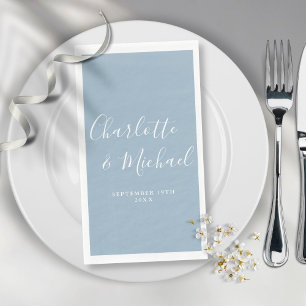 Dusty Blue Elegant Signature Script Wedding Napkin