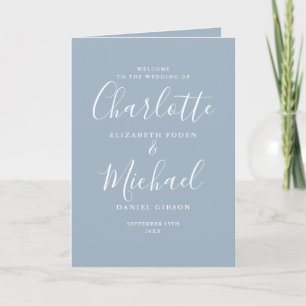 Dusty Blue Elegant Signature Script Wedding Programme