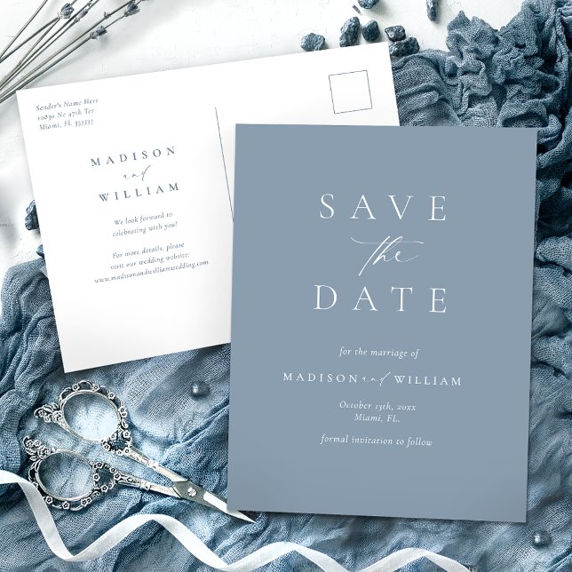 Dusty Blue Elegant Simple Save The Date Postcard (Creator Uploaded)