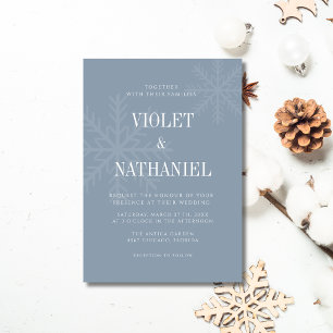 Dusty Blue Elegant Snowflake Christmas Wedding Invitation