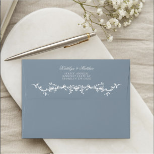 Dusty Blue Elegant Vintage Floral Wedding Envelope
