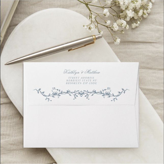 Dusty Blue Elegant Vintage Floral Wedding Envelope (Creator Uploaded)