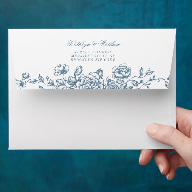 Dusty Blue Elegant Vintage Floral Wedding Envelope (Creator Uploaded)