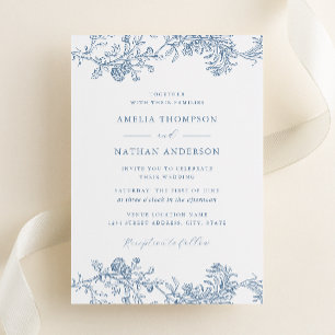 Dusty Blue Elegant Vintage Floral Wedding Invitation