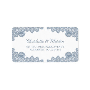 Dusty Blue Elegant Vintage Lace Wedding Label