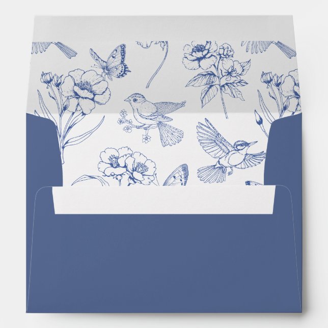 Dusty Blue Elegant Vintage Roses Crest Wedding Envelope (Back (Bottom))