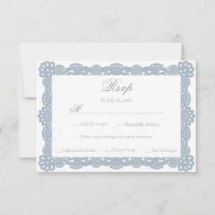 Dusty Blue Elegant Vintage Victorian Lace Wedding  RSVP Card