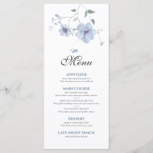 Dusty Blue Elegant Watercolor Floral Wedding Menu