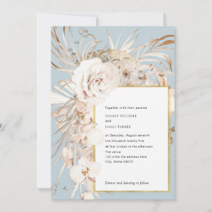 Dusty blue elegant watercolor garden flower  invitation