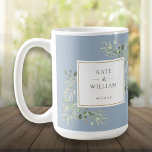 Dusty Blue Elegant Watercolor Greenery Wedding Coffee Mug<br><div class="desc">Dusty blue botanical watercolor greenery wedding mug. Designed by Thisisnotme©</div>