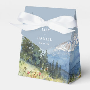 Dusty Blue Elegant Watercolor Mountain Wedding Favour Box
