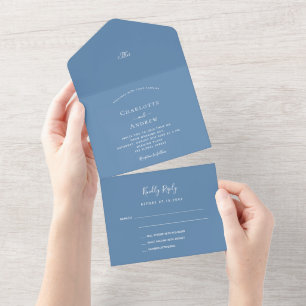 Dusty blue elegant wedding all in one invitation