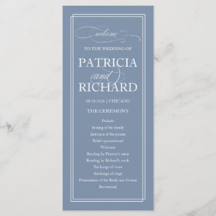 Dusty Blue Elegant Wedding Ceremony Program 9x4 Programme