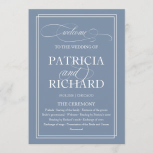 Dusty Blue Elegant Wedding Ceremony Program Programme