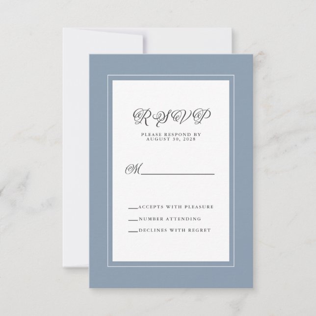 Dusty Blue Elegant Wedding Modern Reply Enclosure RSVP Card (Front)