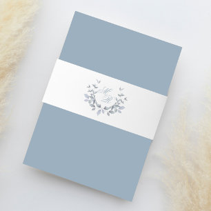 Dusty Blue Elegant Wedding Monogram Invitation Belly Band