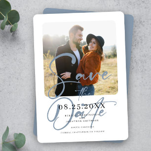 Dusty Blue Elegant Wedding Photo Save The Date