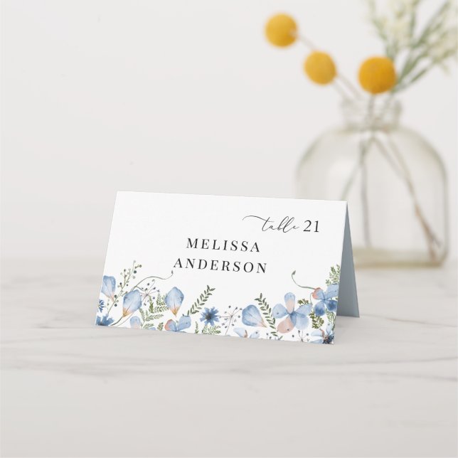 Dusty Blue Elegant Wedding Place Card  (Front)