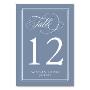 Dusty Blue Elegant Wedding Table Number